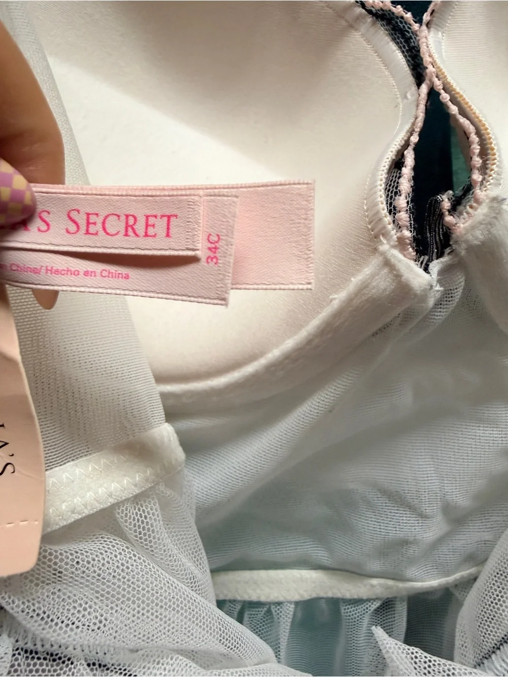 NWT Victoria Secret Sheer White & Pink Babydoll Lingerie with Black Trim